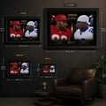 Lockdown VS Unstoppable wall art size guide showing Small, Medium, Large and X Large framed dimensions.