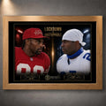 Oak framed Lockdown VS Unstoppable NFL wall art featuring Jerry Rice and Deion Sanders in the collector face-off design.