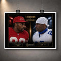 Unframed Lockdown VS Unstoppable NFL wall art featuring Jerry Rice and Deion Sanders in the black and gold collector design.
