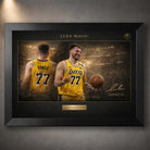 Luka Dončić Lakers artwork in matte black frame, NBA wall art for premium basketball collectors.