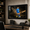 Mackenzie Arnold Matilda's sports wall art in a black frame displayed above a desk in a modern home office.