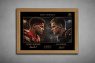 Mahomes vs Burrow “One Throne” artwork in oak frame, refined sports art prints for premium NFL collector interiors