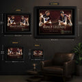 Manly Legends Steve Menzies and Cliff Lyons wall art size guide showing the available framed dimensions.