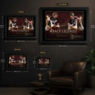 Manly Legends Steve Menzies and Cliff Lyons wall art size guide showing the available framed dimensions.