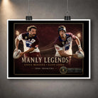 Unframed Steve Menzies and Cliff Lyons rugby league wall art design featuring the Manly Legends 1996 premiership tribute.