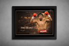 Black framed Manny Pacquiao “The People’s Champion” boxing artwork with gold accents, premium sports collectibles display.
