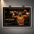 Unframed Manny Pacquiao “The People’s Champion” boxing wall art print with raised gloves, gold detailing and arena lights.