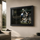 Diego Maradona soccer wall art displayed in a premium living room beside soft natural light.