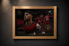 Marcus Rashford Manchester United sports wall art in a premium oak frame with limited edition detailing.