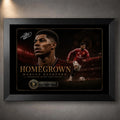 Marcus Rashford Manchester United sports wall art in a black frame with dark limited edition football design.