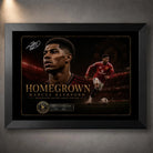 Marcus Rashford Manchester United sports wall art in a black frame with dark limited edition football design.