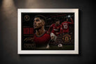 Marcus Rashford Manchester United framed sports wall art in a clean white frame with premium finish.