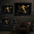 Mary Fowler wall art size guide showing Small, Medium, Large and X Large framed dimensions in centimetres and inches.