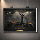 Unframed motorsport wall art print clipped against a textured wall.