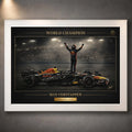 Motorsport wall art displayed in a clean white frame.