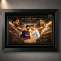 Messi vs Ronaldo sports wall art in a black frame featuring two legendary football icons in one design.