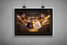 Unframed "Messi vs Ronaldo" soccer art featuring the iconic rivalry between Messi and Ronaldo, perfect for personal framing or display.
