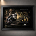 Black framed Michael Dunlop Mountain King motorsport wall art celebrating 36 Isle of Man TT victories.
