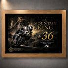 Oak framed Michael Dunlop Mountain King wall art for Isle of Man TT and motorcycle racing collectors.