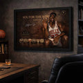 Michael Jordan Bulls legacy framed artwork in executive office, premium sports wall art for refined spaces
