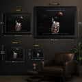 Size guide for Michael Jordan framed basketball wall art showing S, M, L, and XL dimensions.