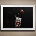 Michael Jordan wall art in white frame — limited edition collector print above a sofa; modern man cave decor.