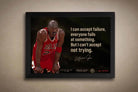 Michael Jordan sports wall art quote print in black frame, limited edition nba wall art for premium sports collectibles fans.