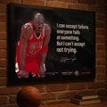 Michael Jordan quote framed sports art on brick wall, atmospheric man cave wall art for serious basketball fans. 