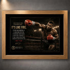Mike Tyson Fear Is Like Fire boxing wall art in a natural oak frame with quote typography and limited edition detail.