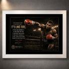Mike Tyson Fear Is Like Fire boxing wall art in a white frame with quote typography, punch pose and limited edition detail.