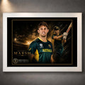 Mitchell Marsh white framed cricket wall art featuring the Australian all-rounder in a clean limited edition presentation.
