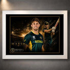 Mitchell Marsh white framed cricket wall art featuring the Australian all-rounder in a clean limited edition presentation.
