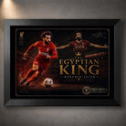 Mohamed Salah wall art in a black frame, featuring The Egyptian King design with red Anfield-inspired energy.