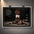 Muhammad Ali Live Like a Champion unframed sports wall art print featuring the iconic knockout scene and motivational quote.
