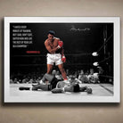 Muhammad Ali wall art with knockout quote in white frame — Sports Cave.