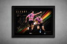 Nathan Cleary Penrith Panthers framed in sleek black frame, bold rugby league artwork, premium sports collectibles