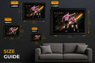 Nathan Cleary Penrith Panthers size guide showing multiple frame options, rugby artwork, limited edition sports prints