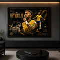 Neymar Jr Brazil framed sports art displayed in a modern man cave with dramatic lighting and sleek décor accents.