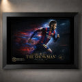 Neymar Jr Barcelona wall art in a black frame, showing the footballer running through red and blue motion trails.