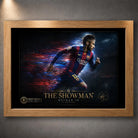 Neymar Jr Barcelona wall art shown in an oak frame, with red and blue motion artwork on a dark background.