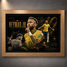 Oak framed Neymar Jr Brazil poster featuring legendary moments and detailed framed sports memorabilia styling.
