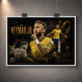 Unframed Neymar Jr Brazil print clipped for display with bold gold accents and premium sports collectibles appeal.
