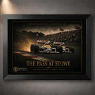 Black framed Nigel Mansell Red Five motorsport wall art, limited edition racing print.