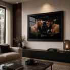 No Escape McGregor vs Khabib wall art displayed in a modern living room above a dark media console.