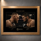Oak framed No Escape McGregor vs Khabib wall art showing the UFC rivals in a tense face-off.