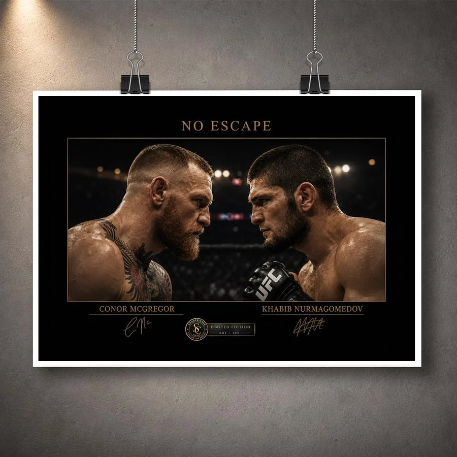 Unframed No Escape McGregor vs Khabib wall art print showing the UFC rivals facing off before the fight.