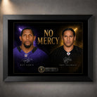 Black framed No Mercy Ray Lewis vs Troy Polamalu NFL wall art featuring the Ravens–Steelers defensive rivalry.
