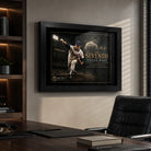 Nolan Ryan The Seventh black framed baseball wall art displayed in a premium home office above a timber desk.