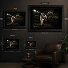 Nolan Ryan The Seventh baseball wall art size guide showing Small Medium Large and XL framed dimensions.
