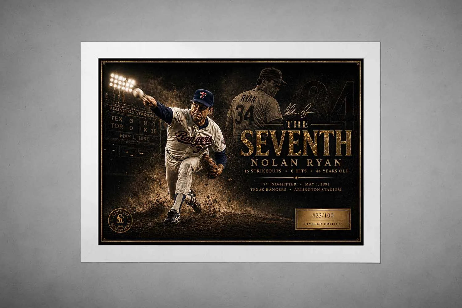 Nolan Ryan The Seventh in a clean white frame, premium sports collectibles for Texas Rangers baseball wall collectors.